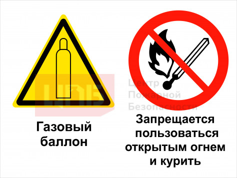 KOM19 Газовый баллон. Запрещается пользоваться открытым огнем и курить